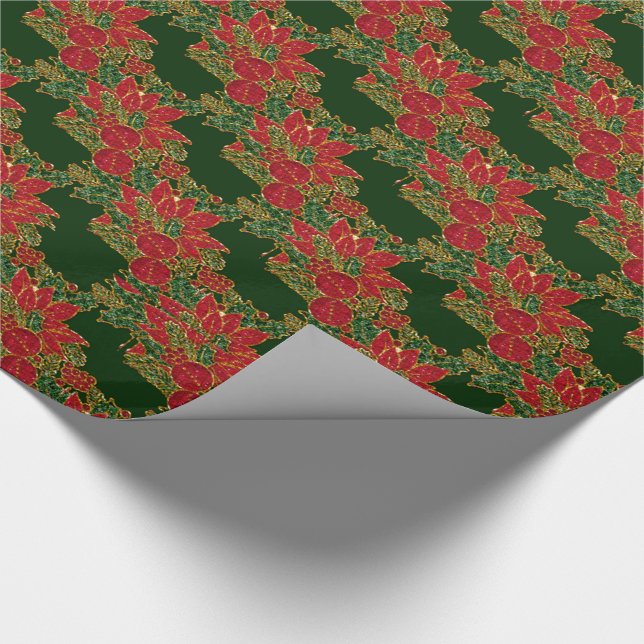 Jul Poinsettia-GIFT WRAPPING PAPPER Grönt Presentpapper (Hörn)