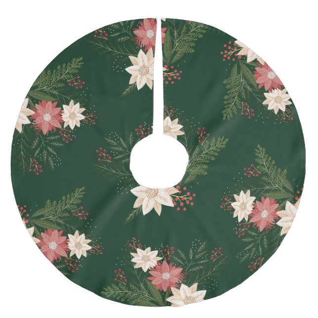 Jul Poinsettia, Gräs & Berry Grönt Helgdag Julgransmatta Borstad Polyester (Framsidan)