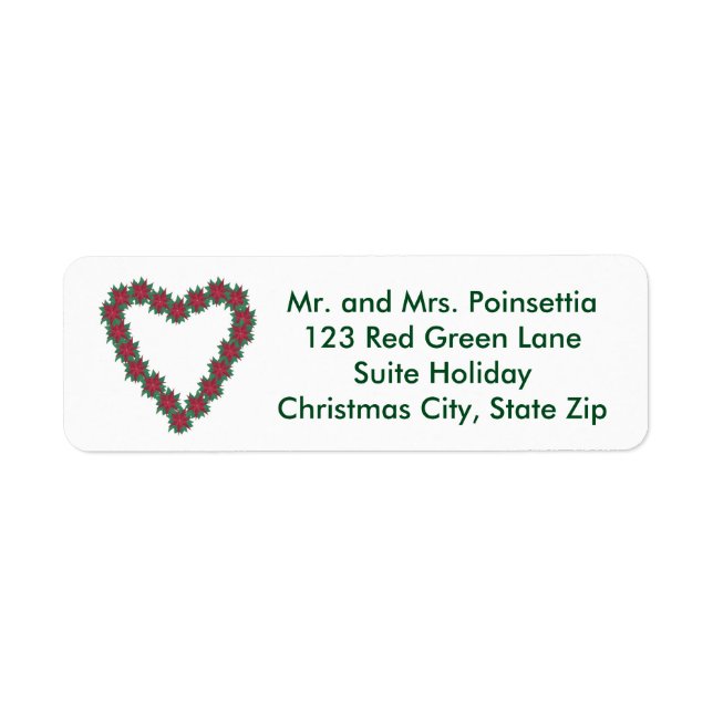 Jul Poinsettia Heart-Adressetiketter Returadress Etikett (Framsidan)