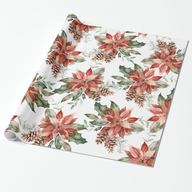 Jul Poinsettia Helgdag Wrapping Papper Presentpapper (Utrullad)