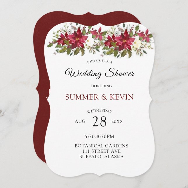 Jul Poinsettia-inbjudan till Möhippa Inbjudningar (Fram/baksida)