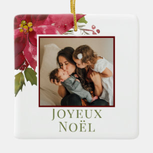 Jul Poinsettia Joyeux Noël Helgdag Photo Julgransprydnad Keramik