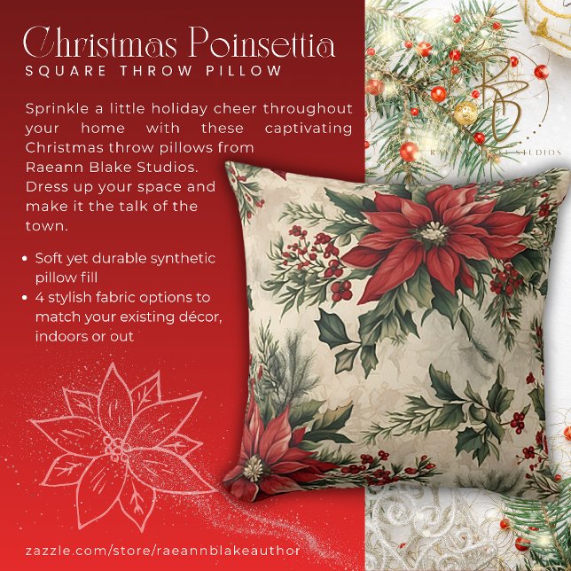 Jul Poinsettia Kuddöverdrag Kudde (Skapare uppladdad)
