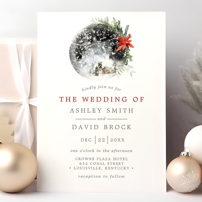 Jul Poinsettia Måne Blommigt Bröllop Inbjudningar (Skapare uppladdad)