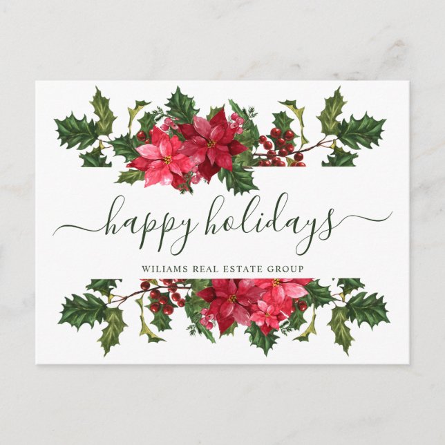 jul Poinsettia Mistletoe Corporate Hälsning Helg Vykort (Framsida)