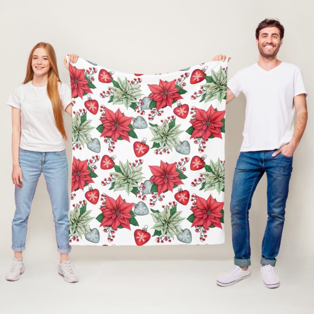 Jul Poinsettia Mönster Fleecefilt (På plats)