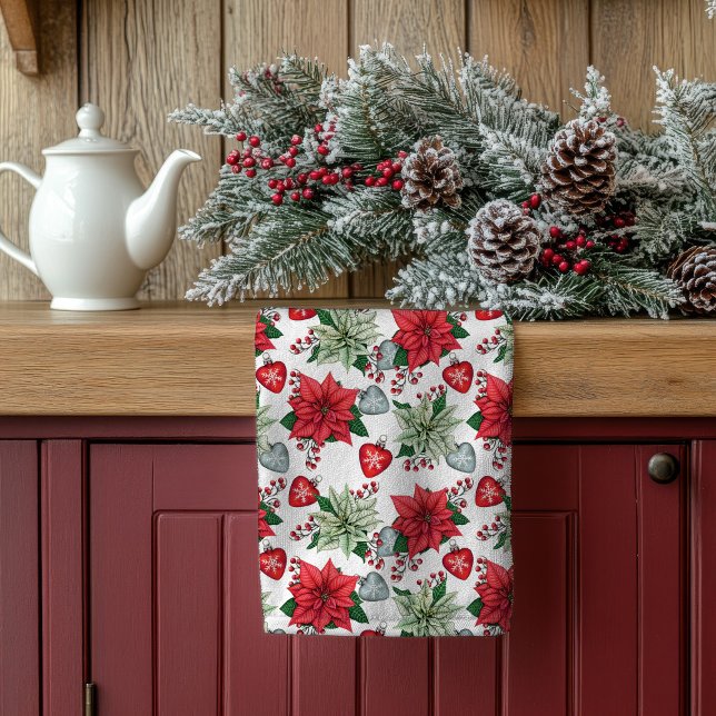 Jul Poinsettia Mönster Kökshandduk (Skapare uppladdad)