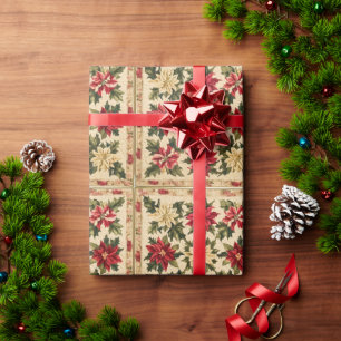 Jul Poinsettia Mönster med rött och Guld Presentpapper