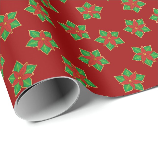 Jul Poinsettia Mönster Presentpapper (Rullad Hörn)