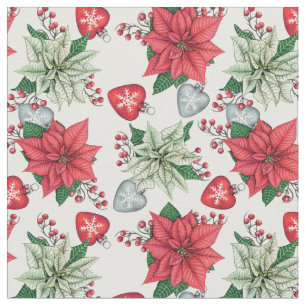 Jul Poinsettia Mönster Tyg