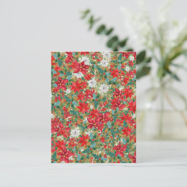 Jul Poinsettia Mönster Vykort (Stående Fram)