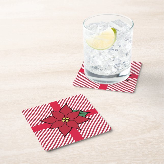 Jul Poinsettia Örhängen för Drycker Underlägg Papper Kvadrat (Insitu)