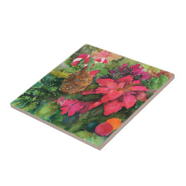 Jul Poinsettia Original Watercolor Painting Kakelplatta