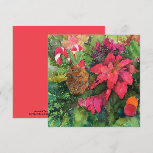 Jul Poinsettia Original Watercolor Painting Kort