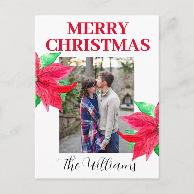 Jul Poinsettia Photo Collage, vattenfärg Helg Vykort (Framsida)