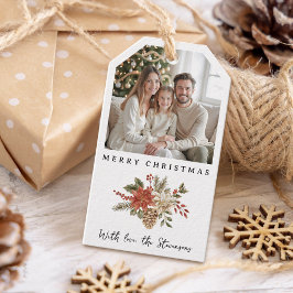 Jul Poinsettia Photo Helgdag Presentetikett