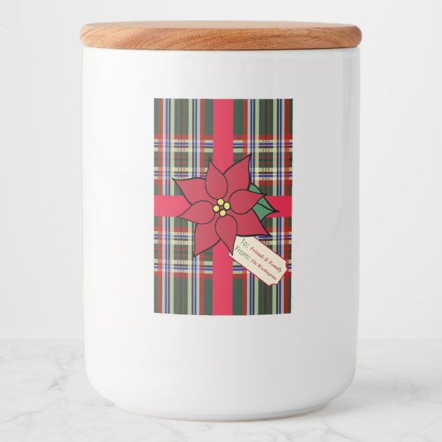 Jul poinsettia presentkortsetiketter mat etikett (Framsida)