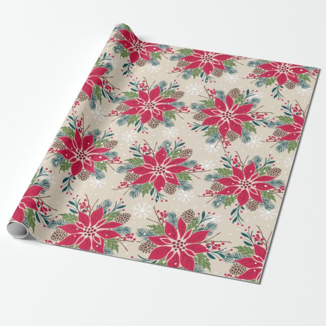 Jul Poinsettia Presentpapper (Utrullad)
