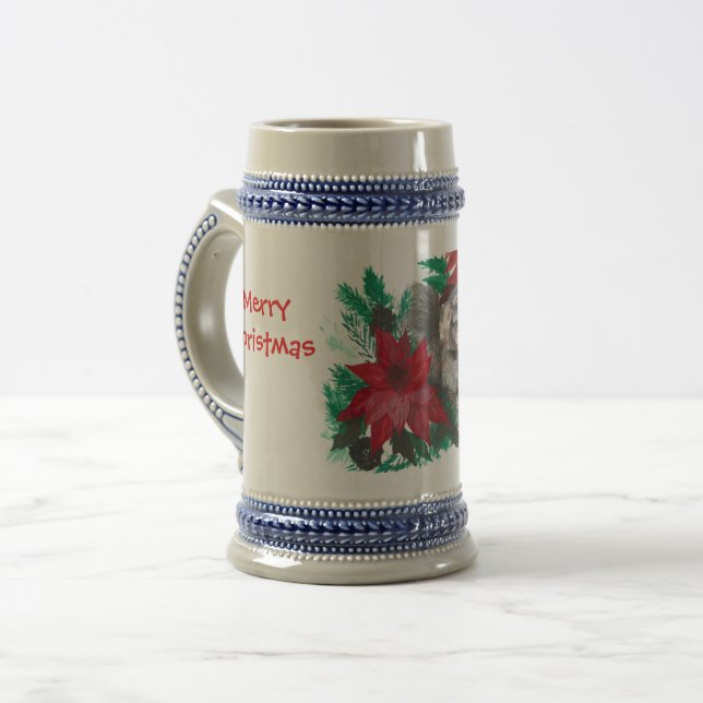 Jul Poinsettia Puppy Designade Mugg Stein (Framsida vänster)