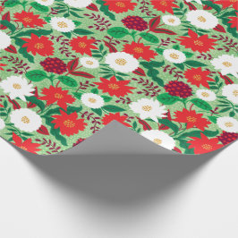 Jul Poinsettia Red White Blommigt Monogram Presentpapper