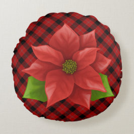 Jul Poinsettia Round Pillow Rund Kudde