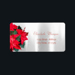 Jul Poinsettia, Silver Adressetikett<br><div class="desc">Jristmas poinsettia på glansig silver-bakgrund. En elegant och en sofistikerad designe.Kostumize med ditt namn och information om adress.</div>