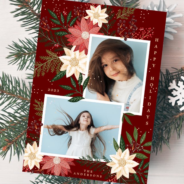Jul Poinsettia Splendor Photo Collage Julkort (Skapare uppladdad)