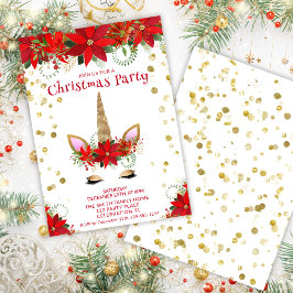 Jul Poinsettia Unicorn med Red Font Party Inbjudningar