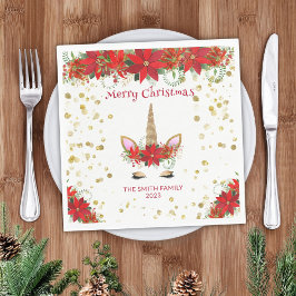 Jul Poinsettia Unicorn med Red Font Party Pappersservett