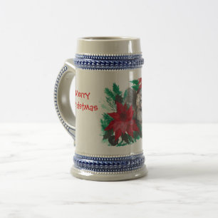 Jul Poinsettia Valp Designad Mugg Stein