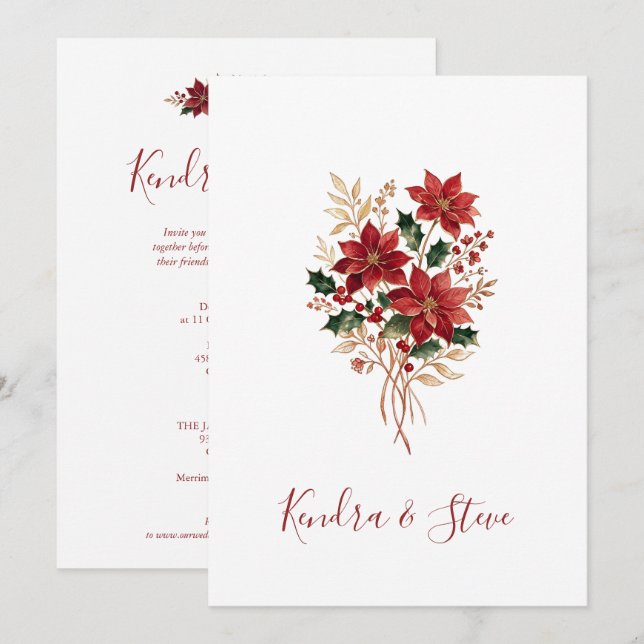 Jul Poinsettia Vinterbröllop TLW26 Inbjudningar (Fram/baksida)