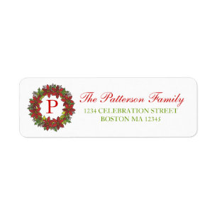 Jul Poinsettia Wandean Monogram Adressetikett Returadress Etikett