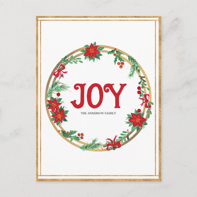 Jul Poinsettia WandeRed Golden Grönt Vykort (Framsida)