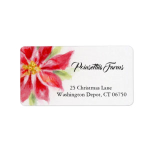 Jul Poinsettia Watercolor Adressetiketters Adressetikett