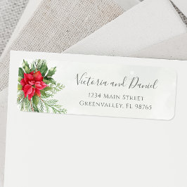 Jul Poinsettia Winter Blommigt Greenery Returadress Etikett