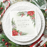 Jul Poinsettia Winter Greenery Bröllop Pappersservett<br><div class="desc">Vackra bröllop-blöjor med handmålade botaniska vattenfärgillustrationer av poinsettimiblommor,  vintergröna,  gräs och grisen grenar och häckbär. Perfektens val inför jul-bröllopen.</div>