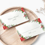 Jul Poinsettia Winter Greenery Bröllop Placeringskort<br><div class="desc">Vackra platskort från bröllop med handmålade botaniska vattenfärgbilder av poinsettimiblommor,  vintergröna,  gräs och grisen grenar och häckbär. Perfektens val inför jul-bröllopen.</div>