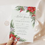 Jul Poinsettia Winter Greenery Möhippa Inbjudningar<br><div class="desc">Vackert inbjudningskort för möhippan med handmålade botaniska vattenfärgillustrationer av poinsettimiblommor,  vintergröna,  gräs och grenar och bär av skarpsill. Perfektens val inför jul-bröllopen.</div>
