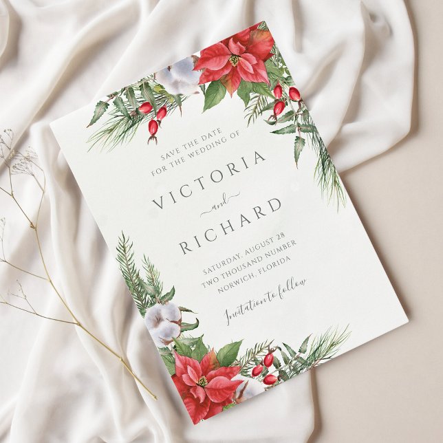 Jul Poinsettia Winter Grey Botanical Spara Datumet (Skapare uppladdad)