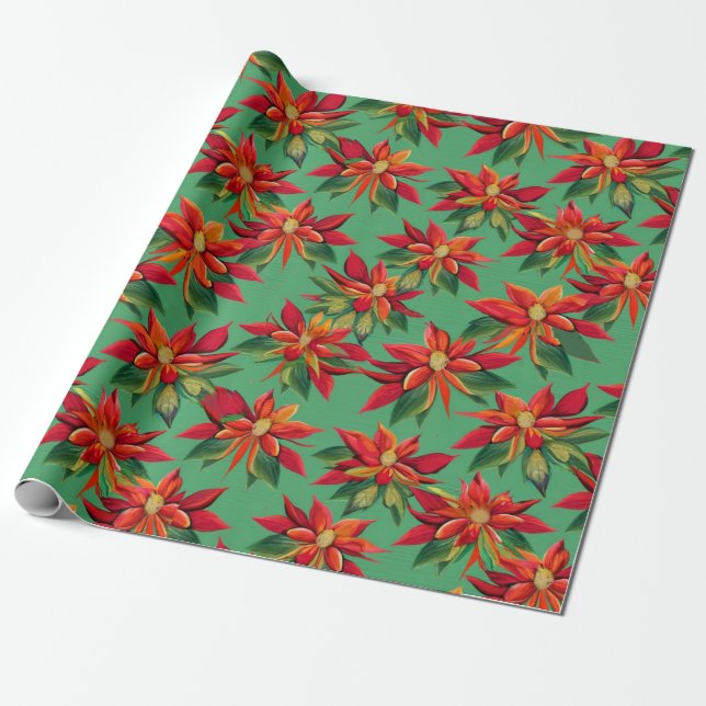 Jul Poinsettia Wrapping Papper Presentpapper (Utrullad)
