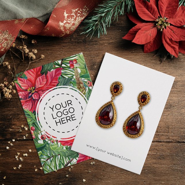 Jul Poinsettias Flowers Earring Visning Card Visitkort (Skapare uppladdad)