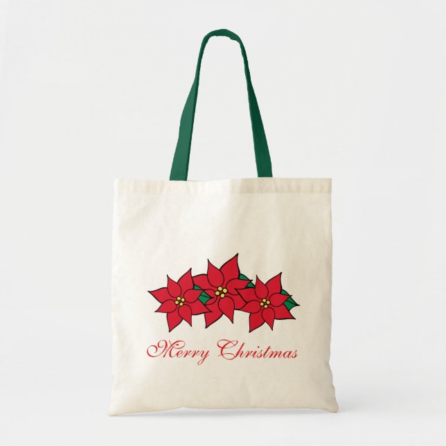 Jul Poinsettias Helgdag Tote Bag Tygkasse (Framsidan)