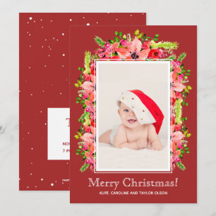 Jul Poinsettias Photo Tillkännagivande för födelse Julkort