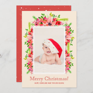 Jul Poinsettias Photo Tillkännagivande för födelse Julkort