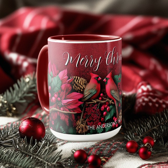 Jul Pointessia Blomma Kardinaler Fåglar Namn Mugg (Christmas Pointessia Flower Cardinals Birds Name Mug)