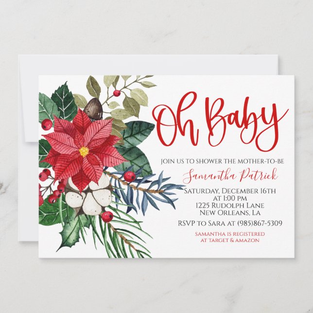 Jul Pointsettia Baby Shower-inbjudan Inbjudningar (Framsida)
