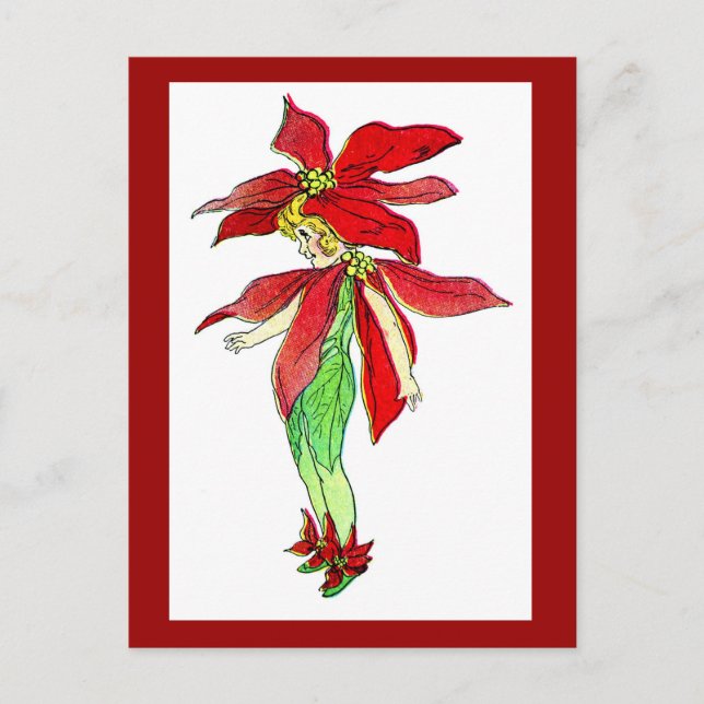 Jul Pointsettia Flower Fairy Postcard Helg Vykort (Framsida)
