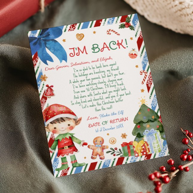 Jul Pojkbrev från Tomte Kort (Christmas Dark Brown Hair Light Boy Letter from Elf Letter Card)