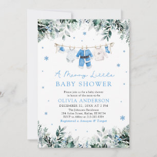 Jul Pojke Blue A Merry Little Shower Inbjudningar