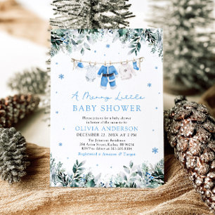 Jul Pojke Blue A Merry Little Shower Inbjudningar